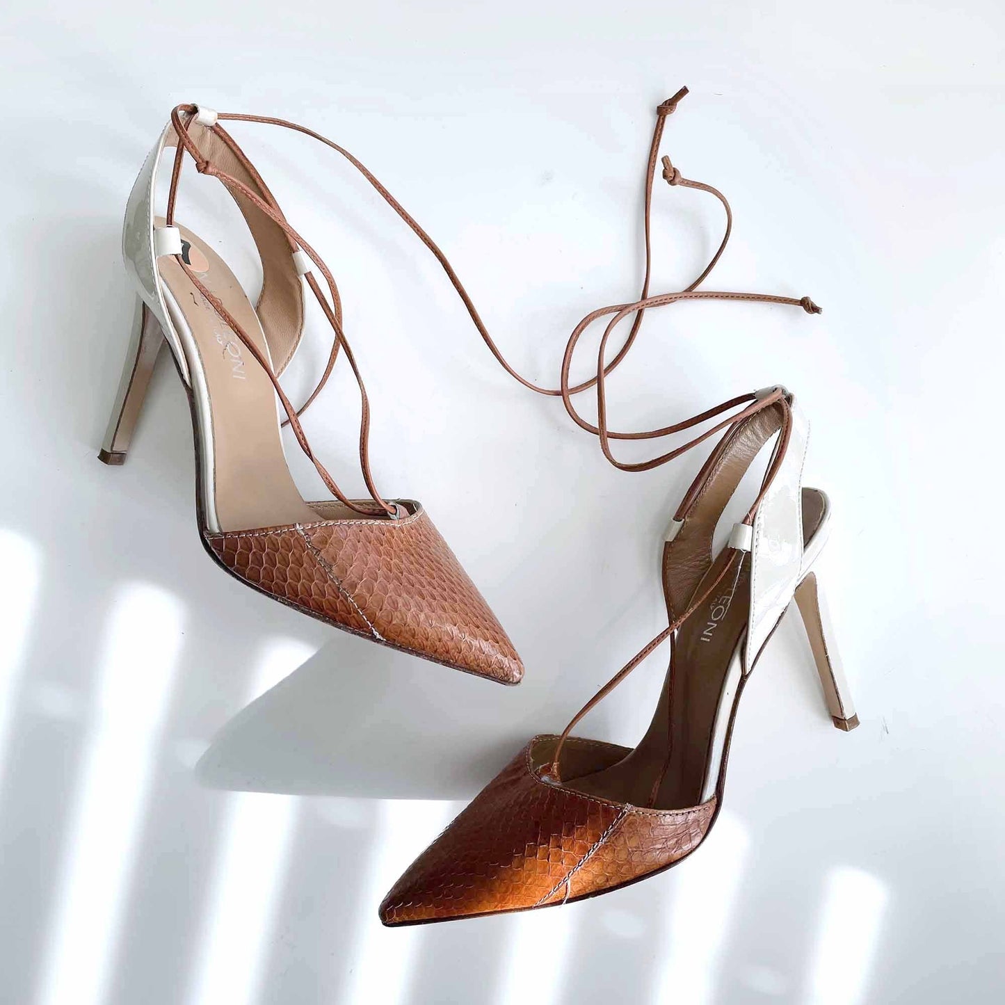 napoleoni snakeskin slingback pumps with strappy ankles - size 7