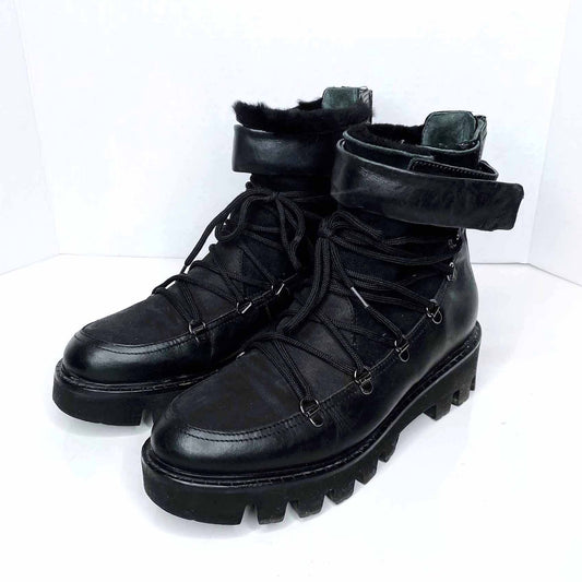 napoleoni sheepskin platform lace up combat boots - size 8