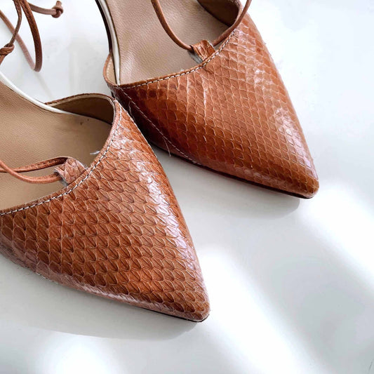napoleoni snakeskin slingback pumps with strappy ankles - size 7