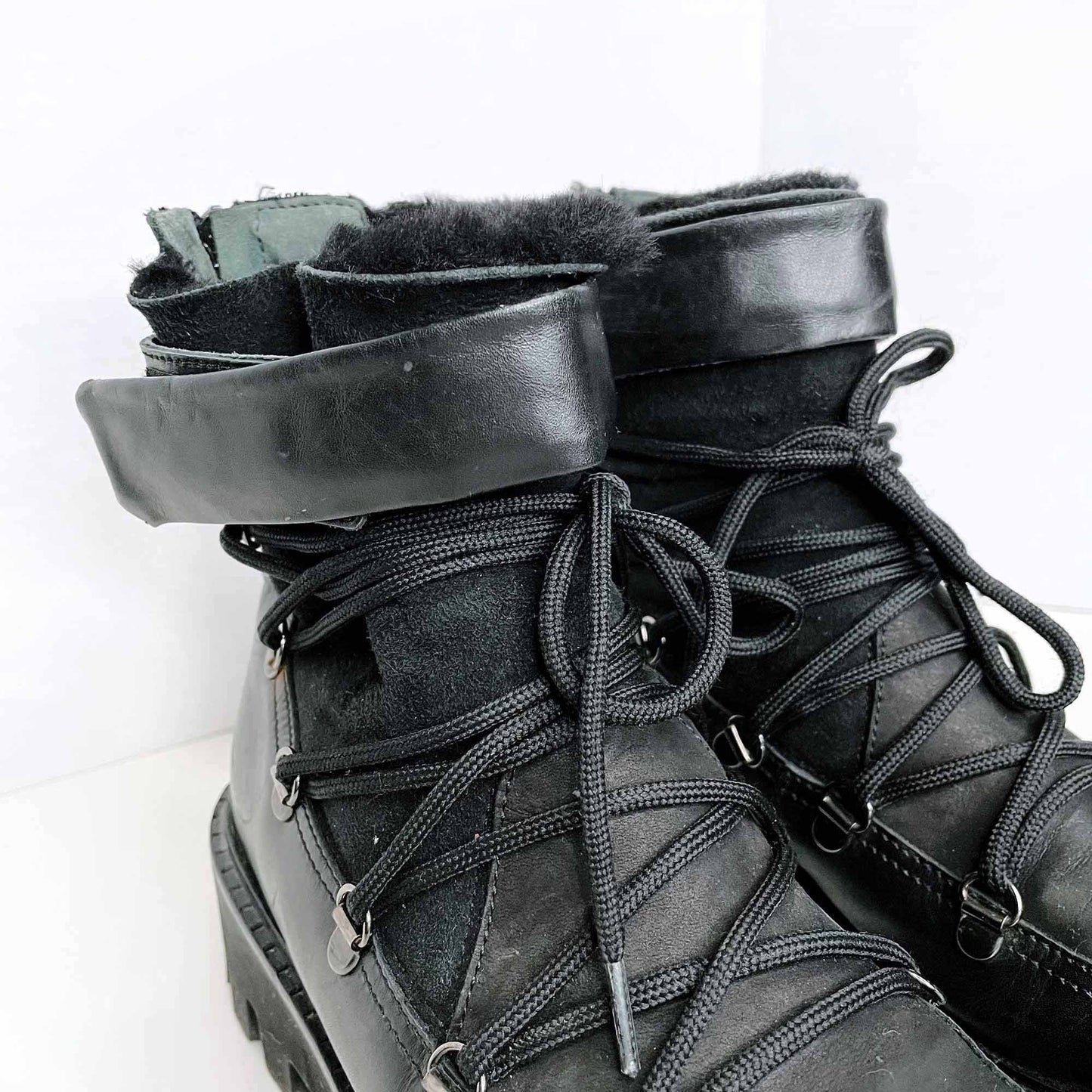 napoleoni sheepskin platform lace up combat boots - size 8