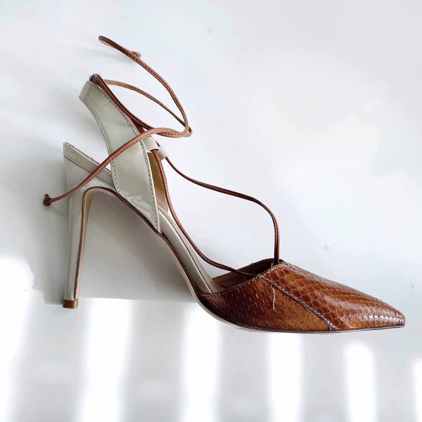 napoleoni snakeskin slingback pumps with strappy ankles - size 7