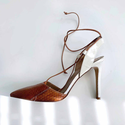 napoleoni snakeskin slingback pumps with strappy ankles - size 7
