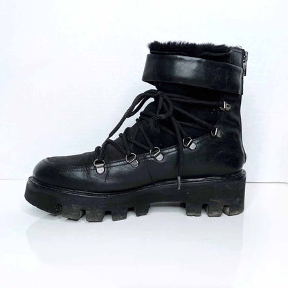 napoleoni sheepskin platform lace up combat boots - size 8