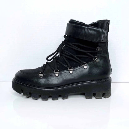 napoleoni sheepskin platform lace up combat boots - size 8