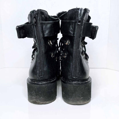 napoleoni sheepskin platform lace up combat boots - size 8