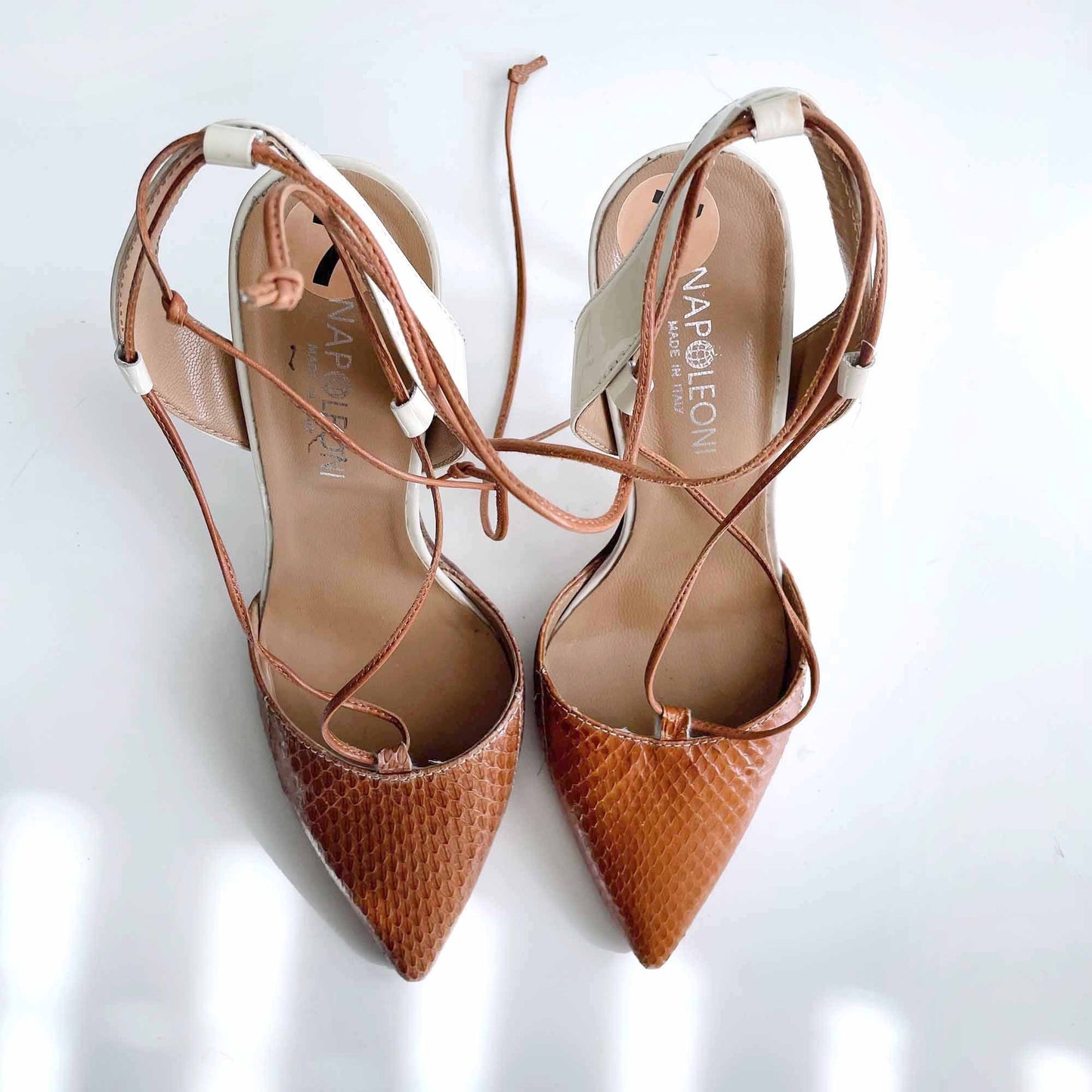 napoleoni snakeskin slingback pumps with strappy ankles - size 7