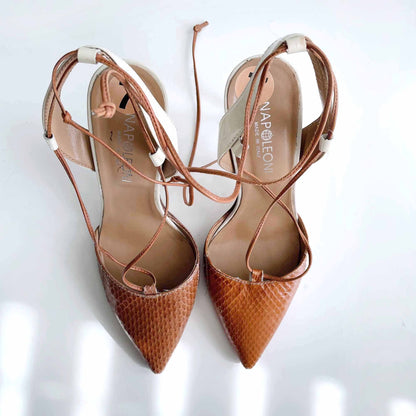 napoleoni snakeskin slingback pumps with strappy ankles - size 7