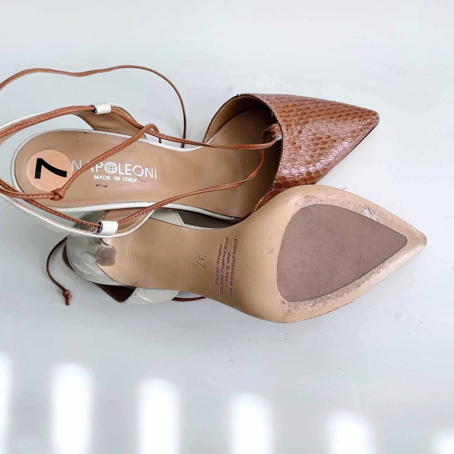 napoleoni snakeskin slingback pumps with strappy ankles - size 7