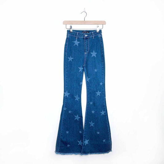 nastygal high rise star print bell bottoms - size 0