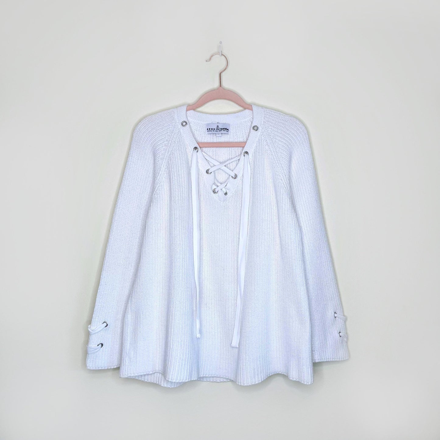 neon buddha lace up mission pullover sweater - size small