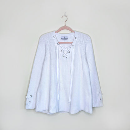 neon buddha lace up mission pullover sweater - size small