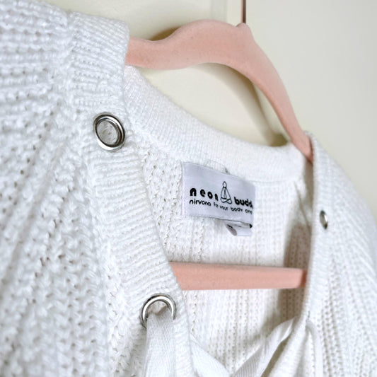 neon buddha lace up mission pullover sweater - size small