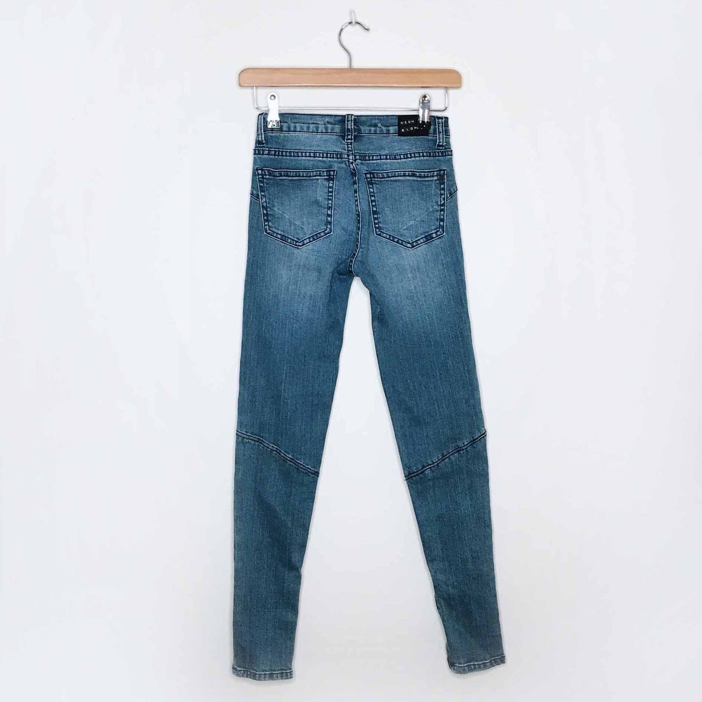 Neon Blonde panelled moto skinny jeans - size 24