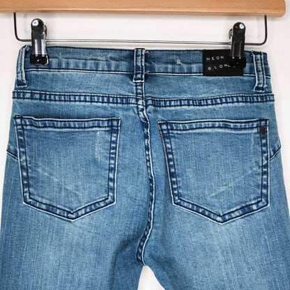 Neon Blonde panelled moto skinny jeans - size 24