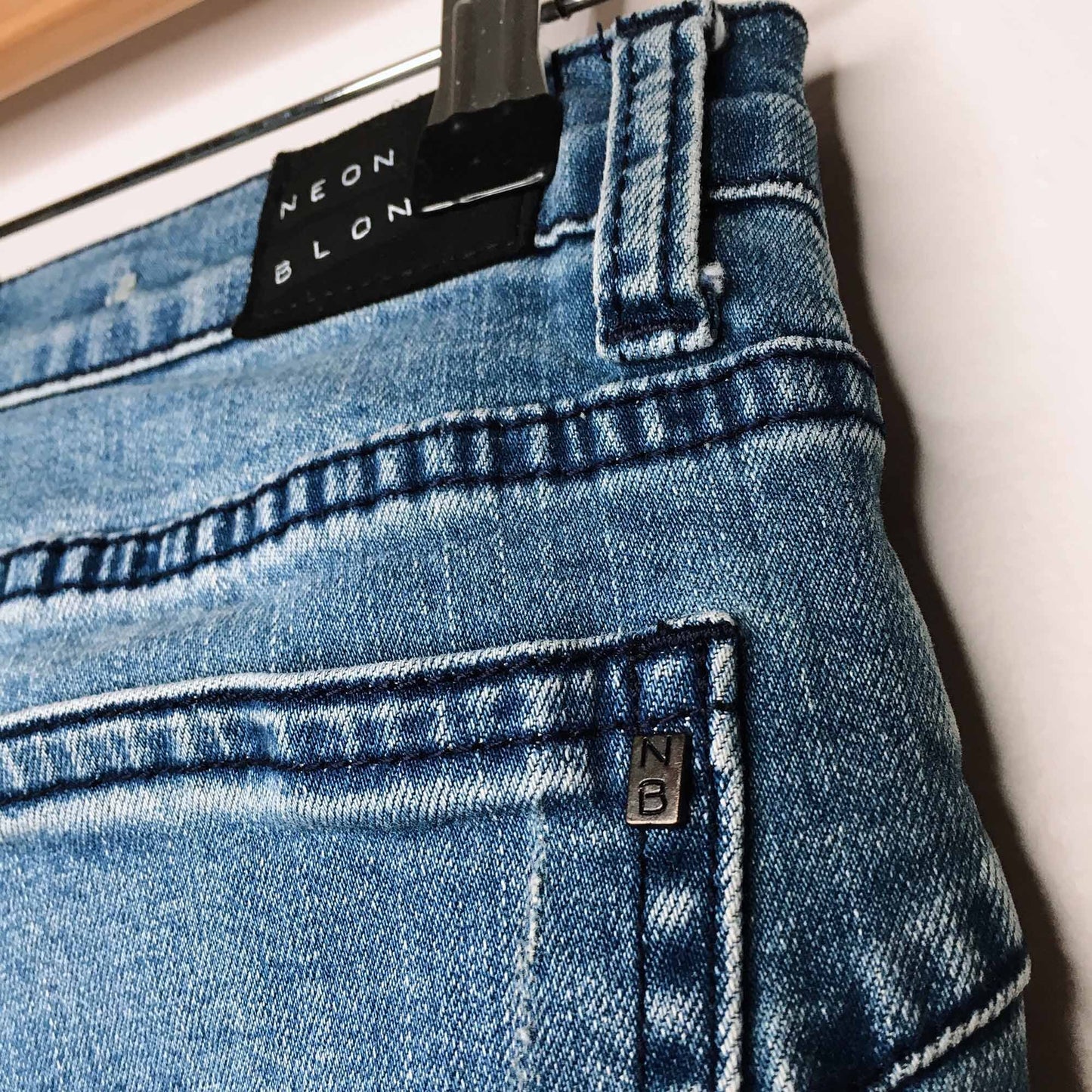 Neon Blonde panelled moto skinny jeans - size 24