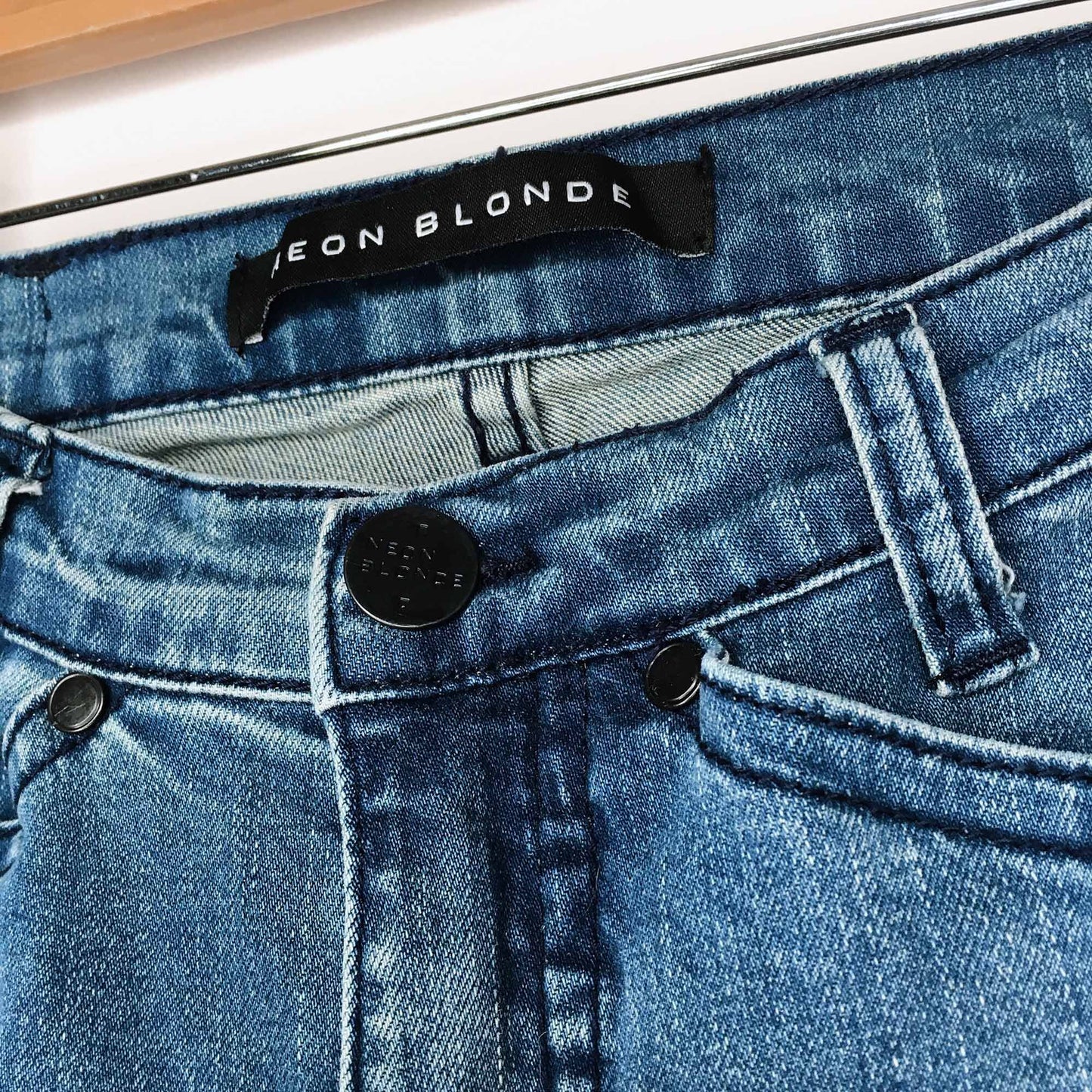 Neon Blonde panelled moto skinny jeans - size 24