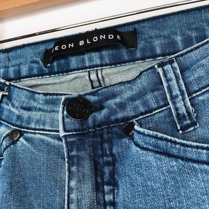 Neon Blonde panelled moto skinny jeans - size 24