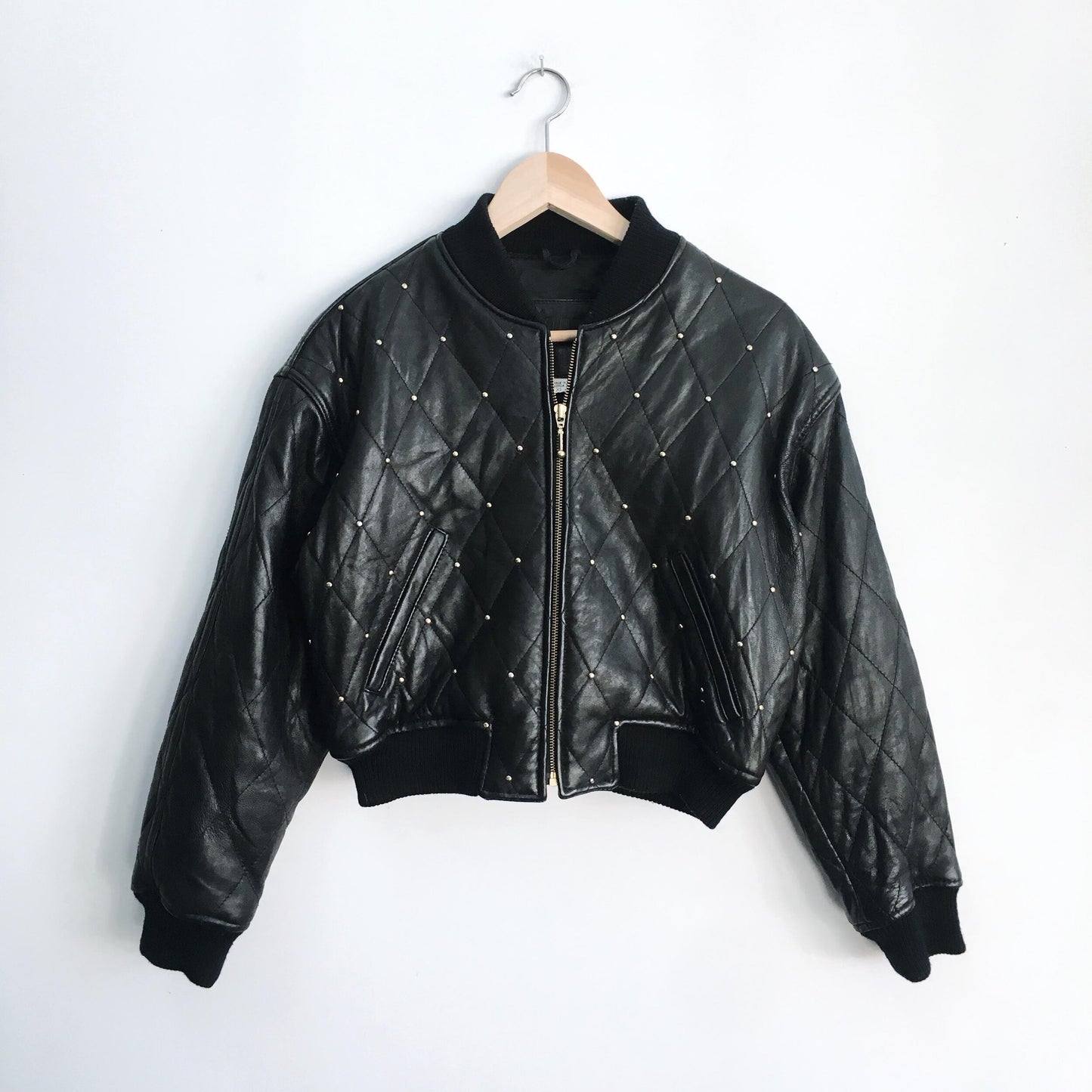Nevada Blue Studded Leather Bomber - size xs