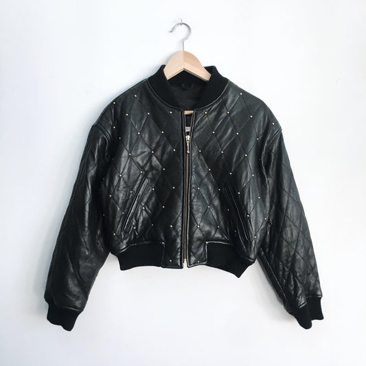 Nevada Blue Studded Leather Bomber - size xs