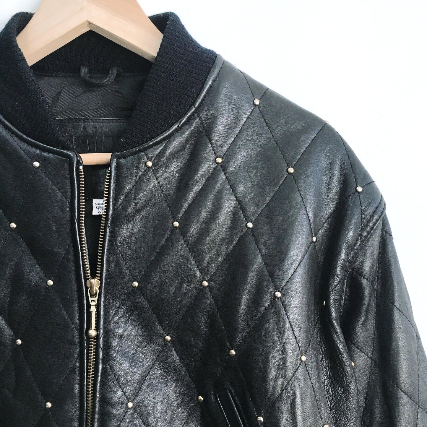 Nevada Blue Studded Leather Bomber - size xs