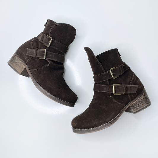 nicole farhi brown suede buckle boots - size 37