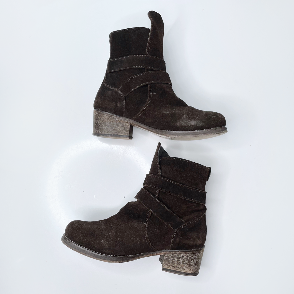 nicole farhi brown suede buckle boots - size 37