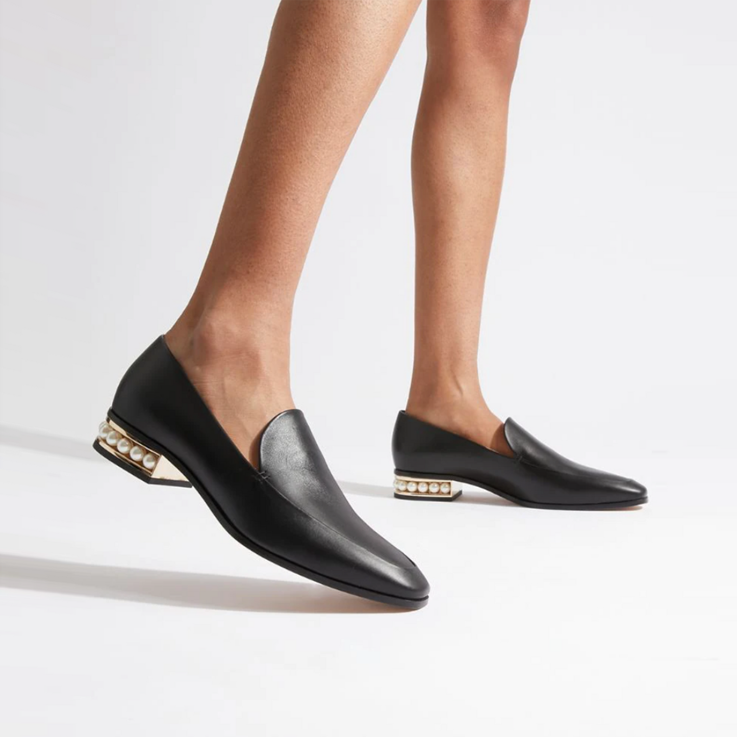nicholas kirkwood black leather pearl casati loafers - size 35