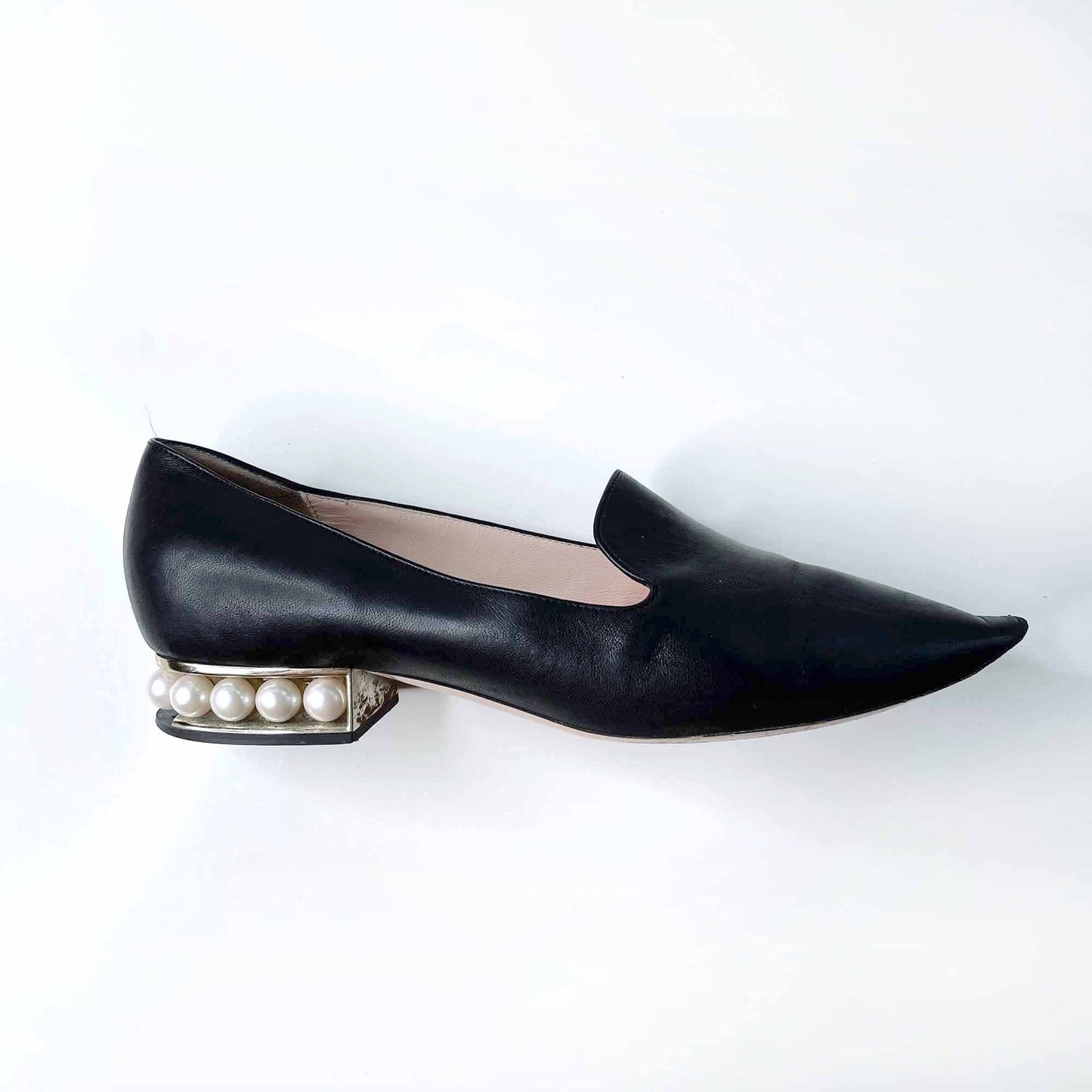 nicholas kirkwood black leather pearl casati loafers - size 35