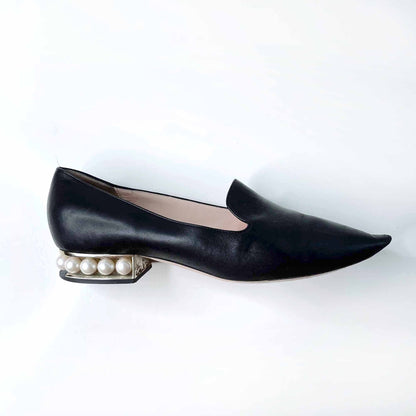nicholas kirkwood black leather pearl casati loafers - size 35