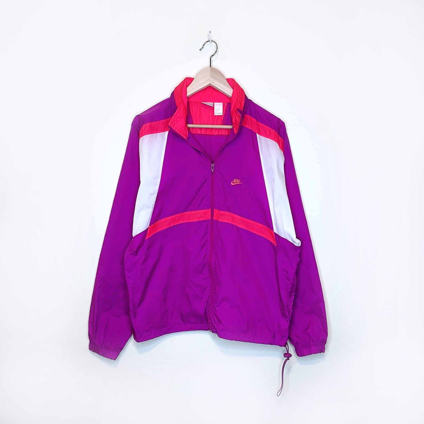 vintage 90's nike colourblock windbreaker with packable hood - size large