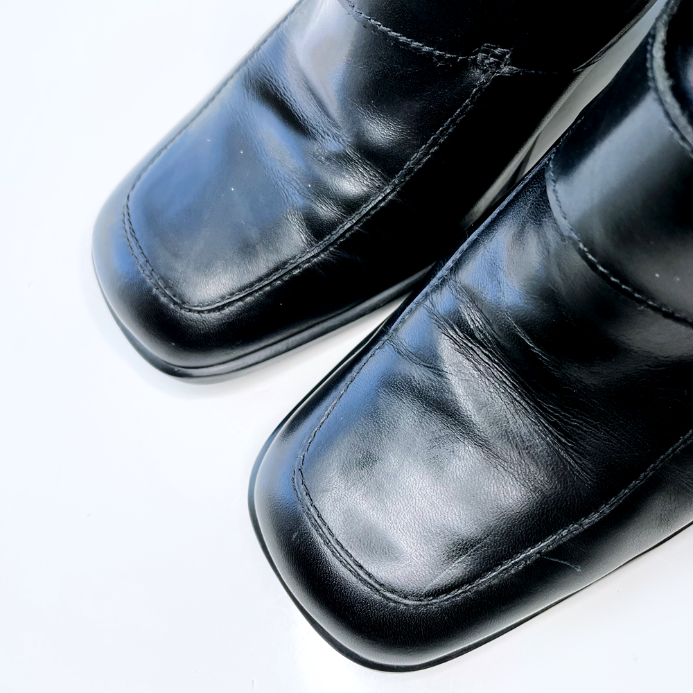 vintage nine west black leather brixton buckled heeled loafers - size 9.5