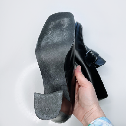 vintage nine west black leather brixton buckled heeled loafers - size 9.5