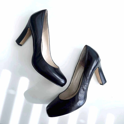 nine west black leather thick heel pumps - size 8.5