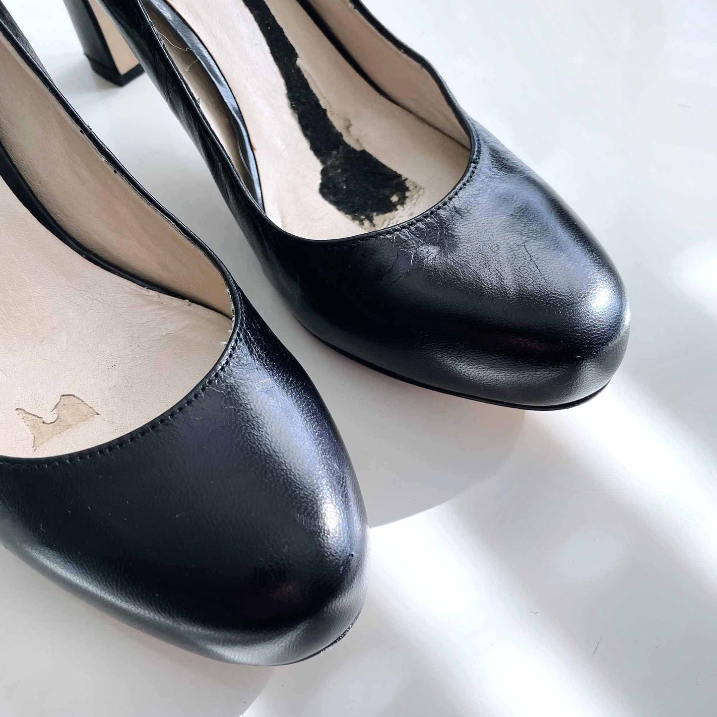 nine west black leather thick heel pumps - size 8.5
