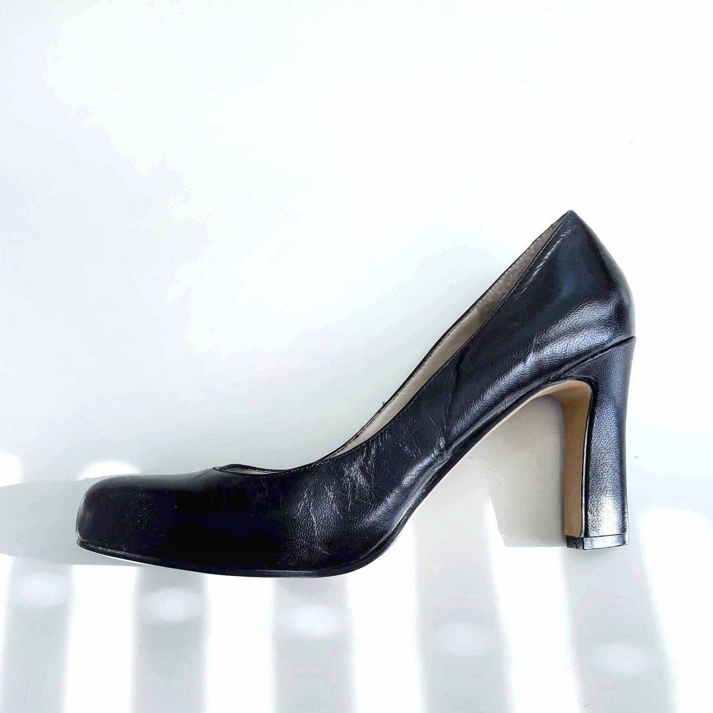 nine west black leather thick heel pumps - size 8.5
