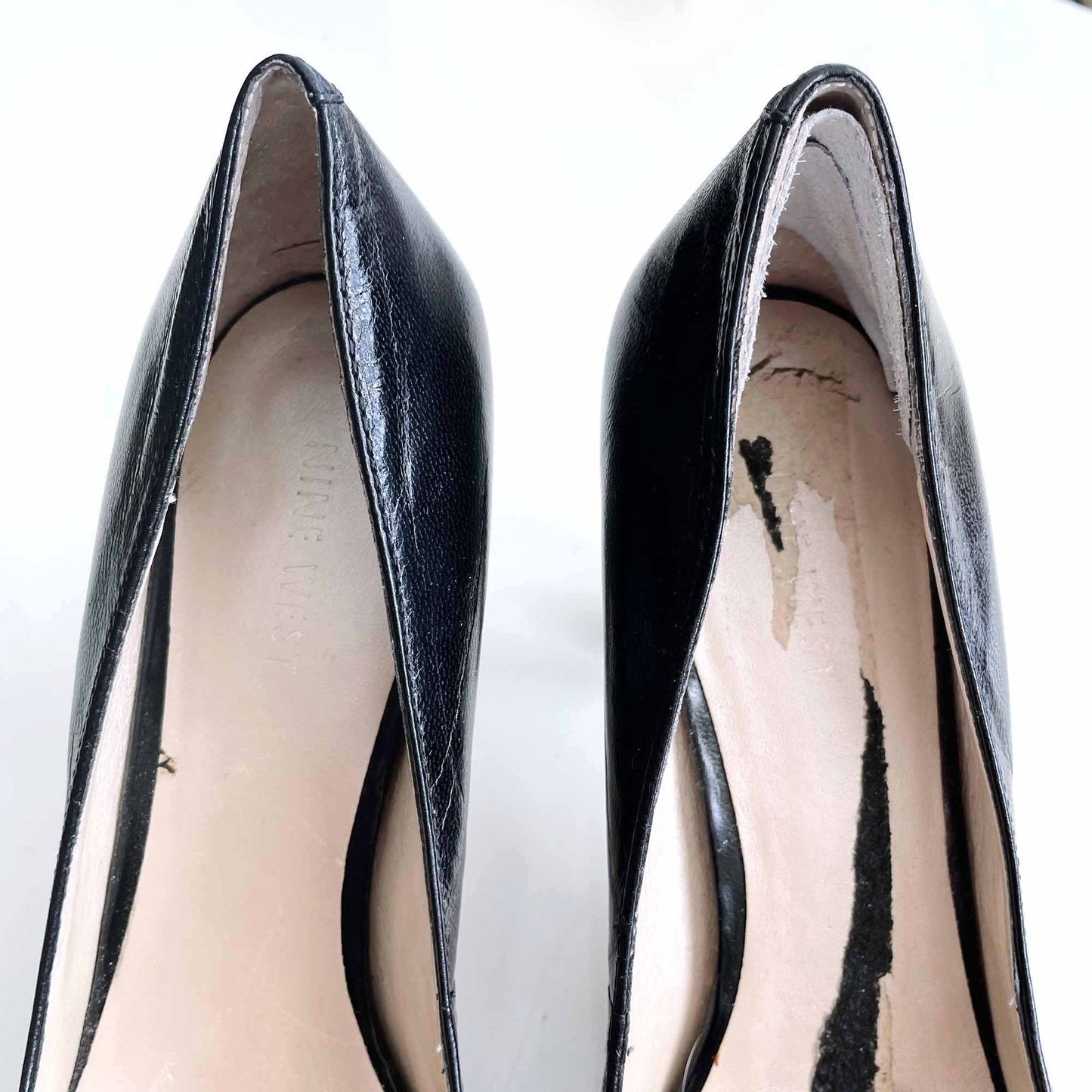 nine west black leather thick heel pumps - size 8.5