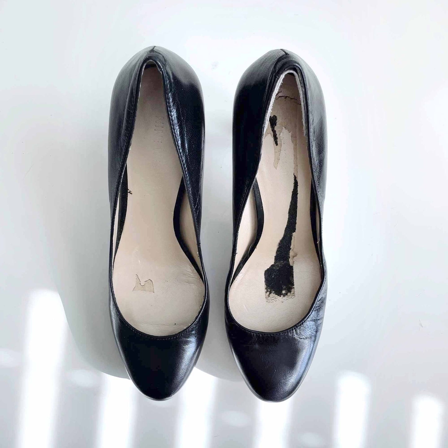 nine west black leather thick heel pumps - size 8.5