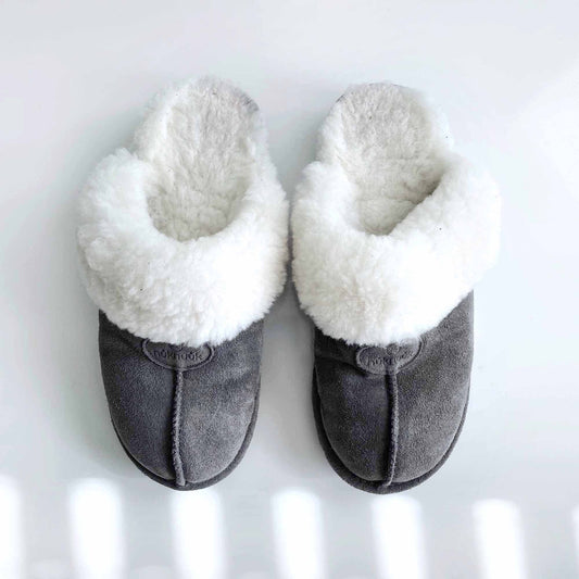 nuknuuk grey sheepskin becca slippers - size 8