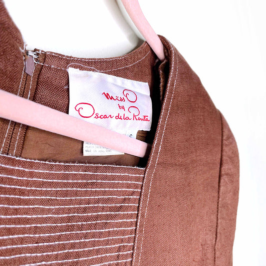 vintage miss o by oscar de la renta brown linen dress - size 6