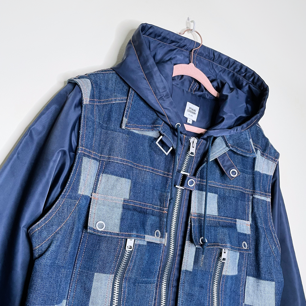 opening ceremony patchwork denim nylon jacket - size 6