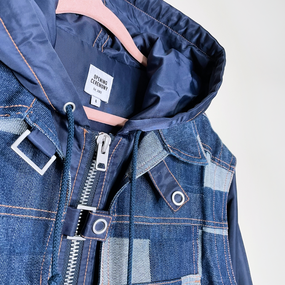 opening ceremony patchwork denim nylon jacket - size 6
