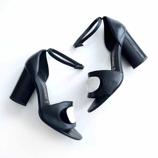 opening ceremony black leather ankle strap heels - size 38