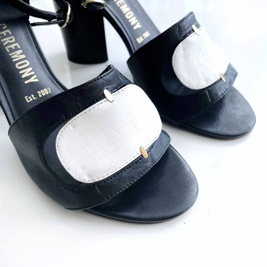 opening ceremony black leather ankle strap heels - size 38