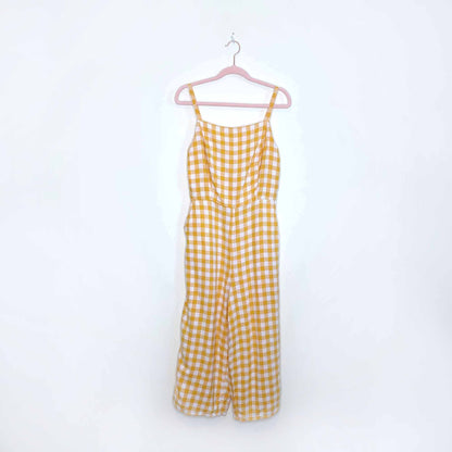 old navy yellow gingham plaid linen-blend jumpsuit - size medium