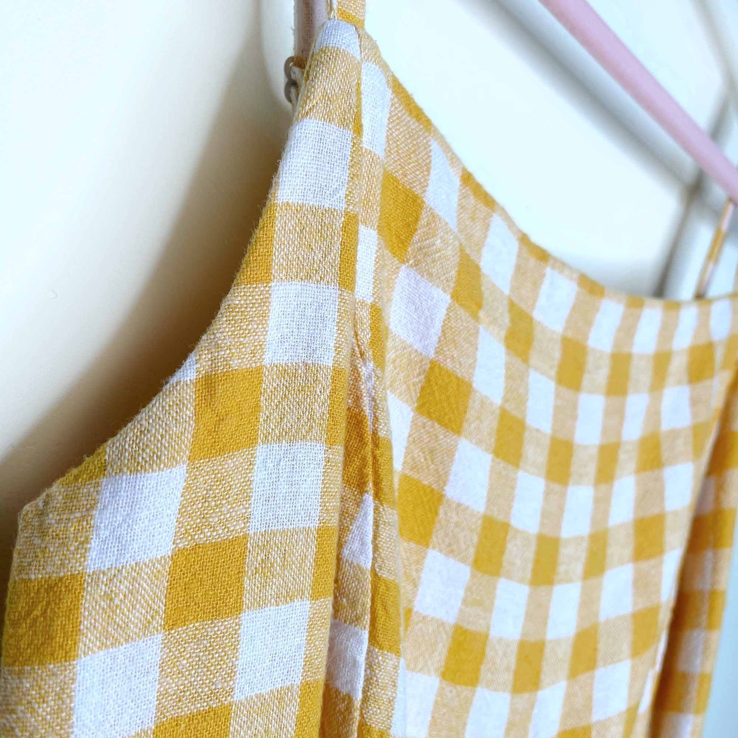 old navy yellow gingham plaid linen-blend jumpsuit - size medium