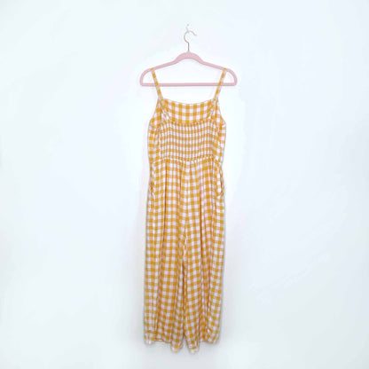 old navy yellow gingham plaid linen-blend jumpsuit - size medium