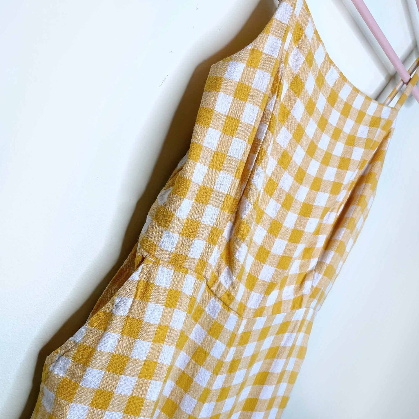 old navy yellow gingham plaid linen-blend jumpsuit - size medium