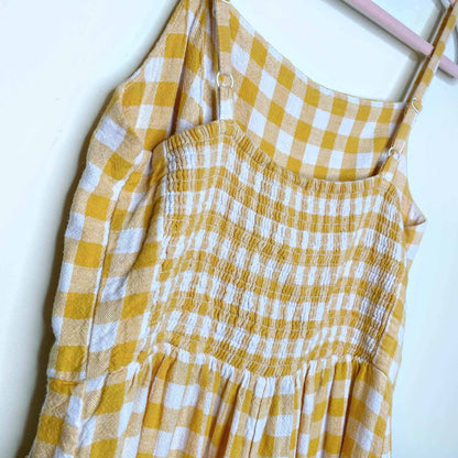 old navy yellow gingham plaid linen-blend jumpsuit - size medium