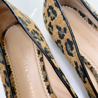 charlotte olympia pony hair leopard embroidered cat flats - size 40