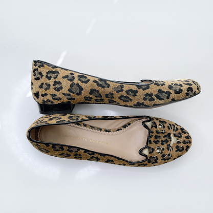 charlotte olympia pony hair leopard embroidered cat flats - size 40